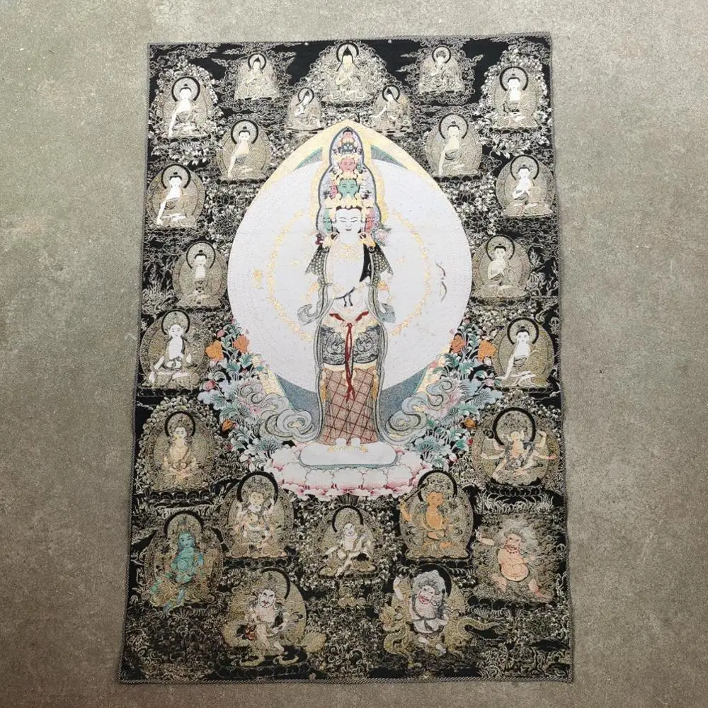 36 inch Tibet Silk embroidery White Tara Compassion Goddess Tangka Thangka Painting Mural