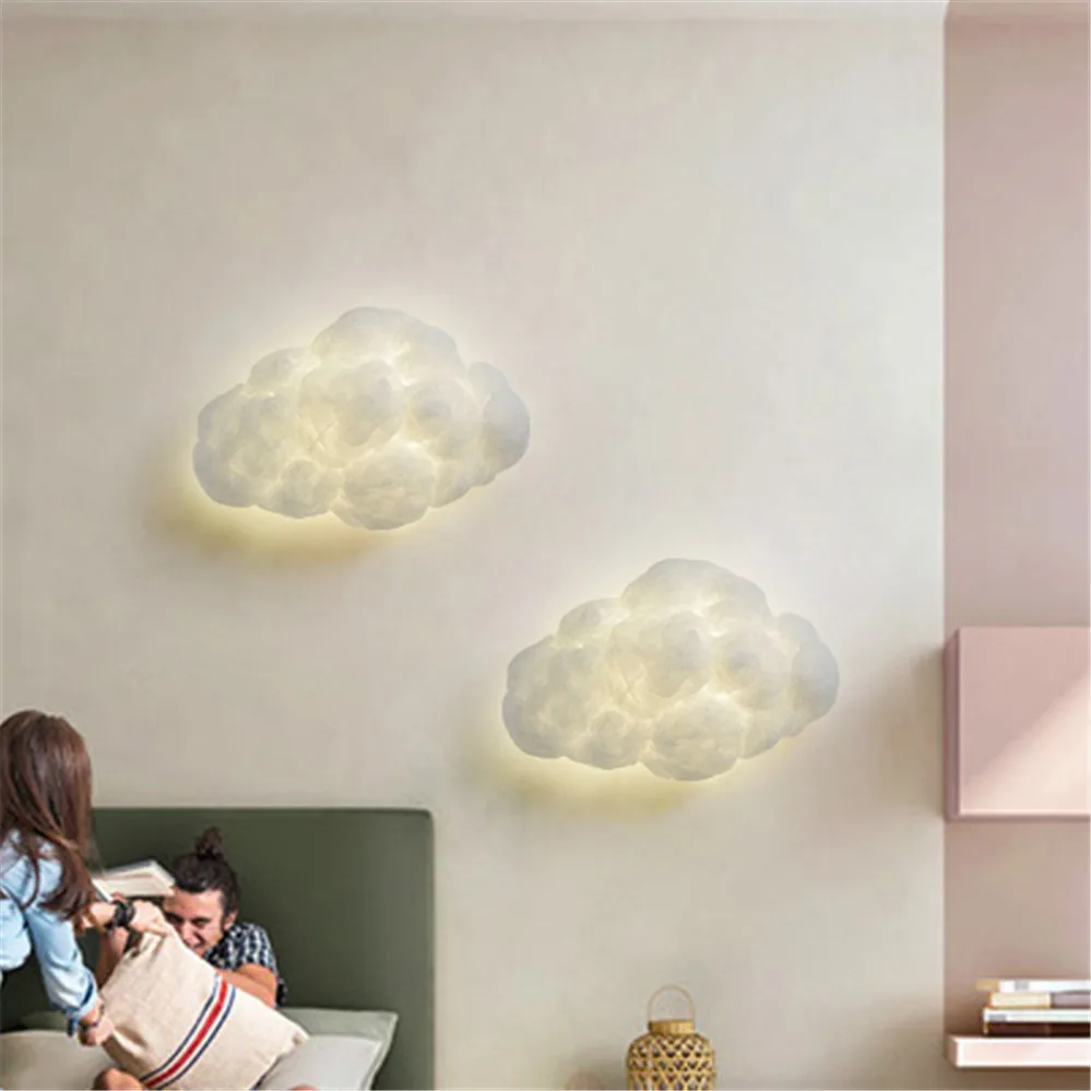 Nordic Imitation Silk Cloud Led Wall Lamp Creative Children Bedroom Bedside Lamps Kids Home Deco Wall Sconce Light Fixture E27