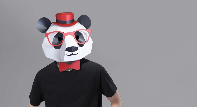 Pre Cut Paper Mask 3d  Panda Halloween Costume Cosplay DIY Paper Craft Model Mask Christmas