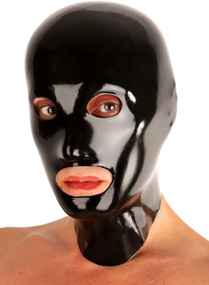 

Latex Mask Black Hoods Open Eyes Mouth with Nose Holes Fetish Rubber Hood Headgear 100% Handmade Customise
