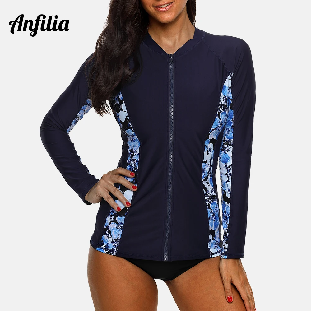 Anfilia – maillot de bain Rashguard pour femmes, imprimé Floral, Rush, surf, chemises de course, UPF50 +