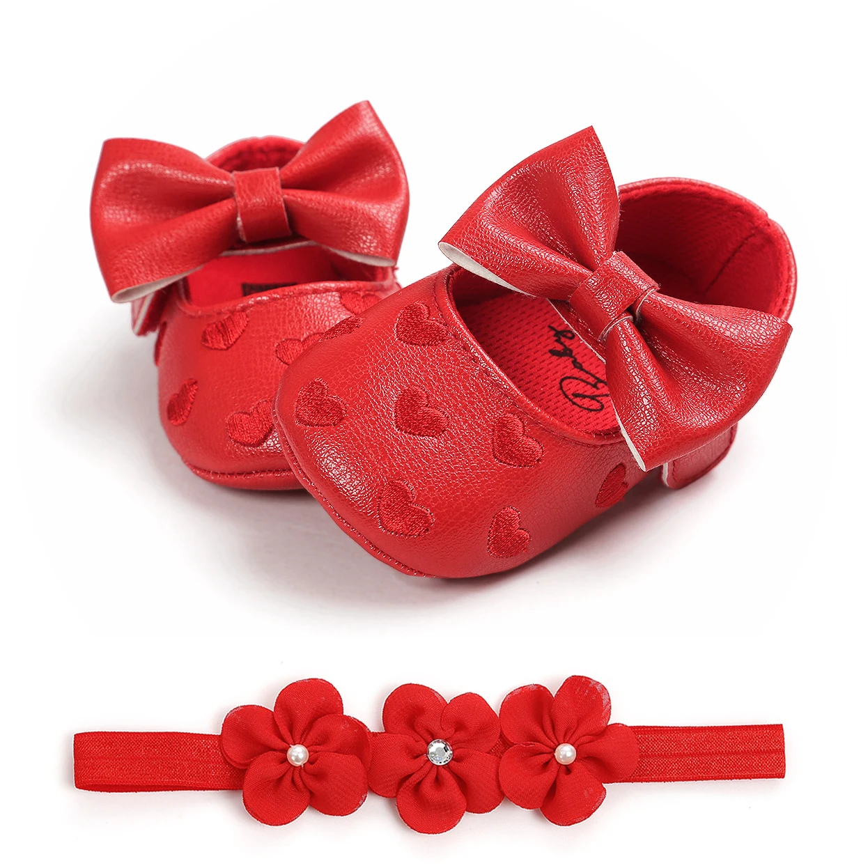 طفل الفتيات الأحذية مجموعة عصابات رأس لطيف القلب الأميرة لينة تنفس فستان أحذية بولي زهور زهور بلاستيكية هيرباند للأطفال الرضع حديثي الولادة
