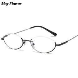Retro Anti-Blue Light Reading Glasses Oval Design Half Frame Hyperopia Eyeglasses Round Glasses Men Women Flexible Frame +3.5+4