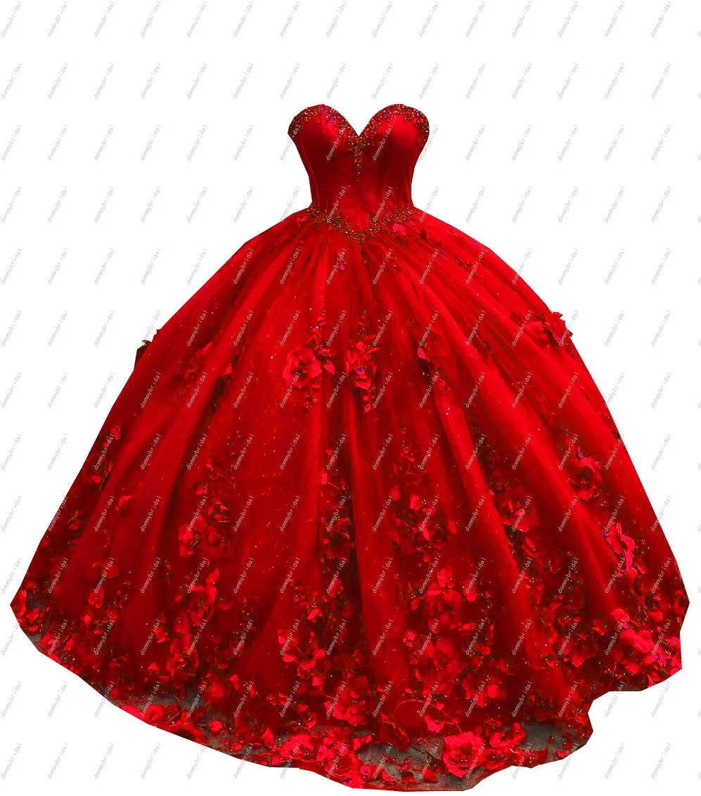 Glitter Tulle 3D Bloemen Bloemen Parels Kralen Baljurk Puffy Mexicaanse Quinceanera Party Jurken Vestidos De 15 Años 2021