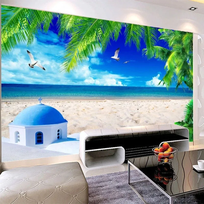 

Custom Any Size Photo Mural Wallpaper 3D Sea View Coconut Tree Wall Painting Living Room TV Sofa Bedroom 3D Home Decor Fresco