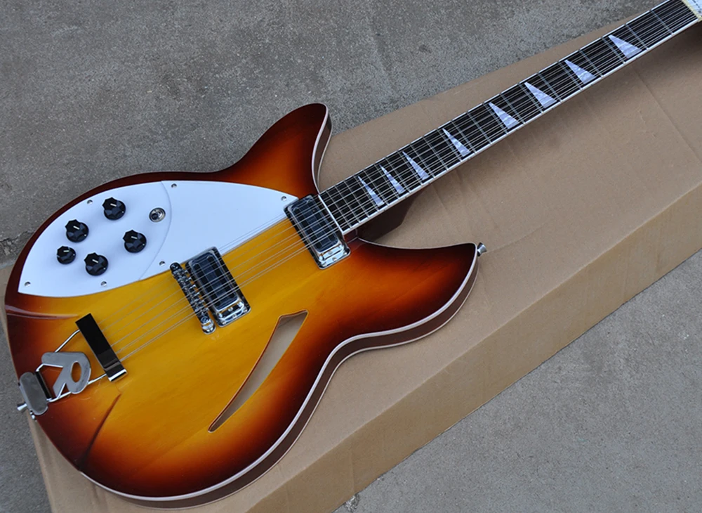 Left-handed Tobacco Sunburst 12 Strings Semi-hollow Electric Guitar with 2 Pickups,Rosewood Fretboard,