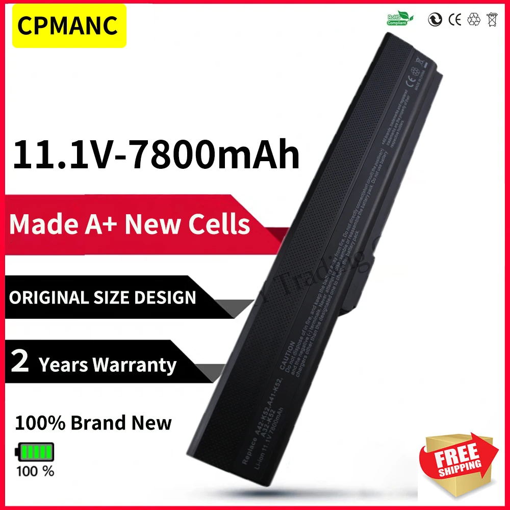 CPMANC 7800mAh laptop Battery For ASUS k42j k42f k42jr k42d k42jc k42jf k42jb K52 K52D K52DE K52DR K52DY K52EQ K52JT K52F K52J