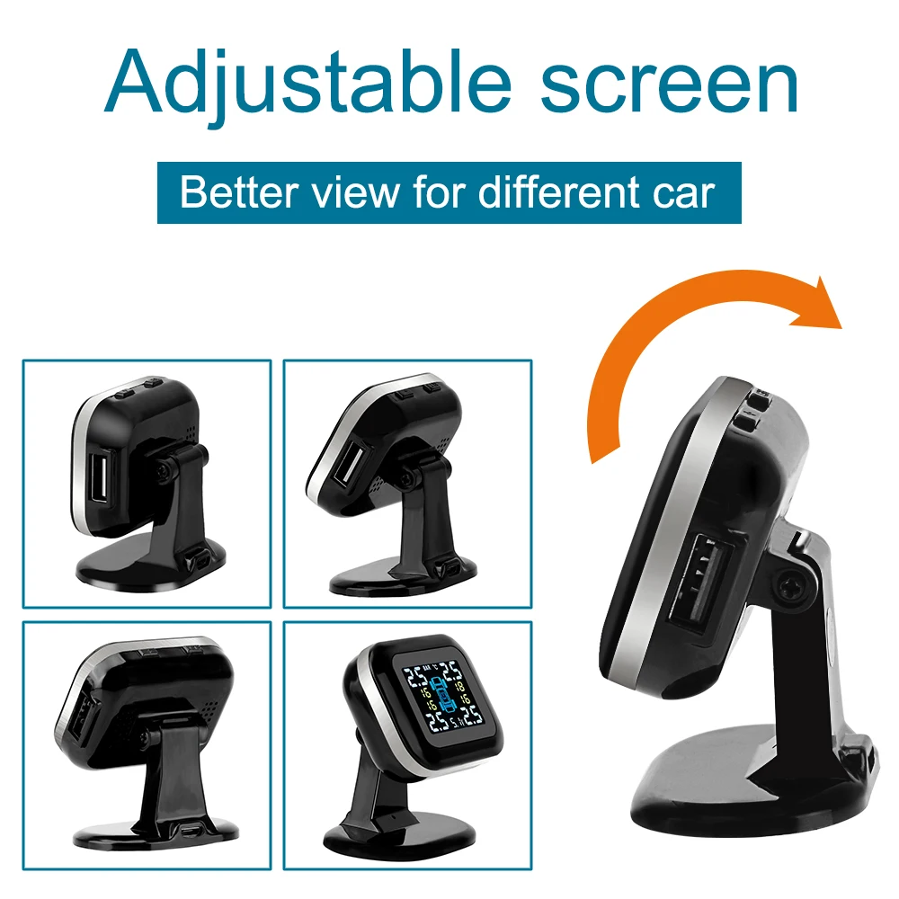 Mini système de surveillance de la pression de voiture sans fil, TPMS USB, écran LCD avec 4 capteurs externes, systèmes d\'alarme de sécurité