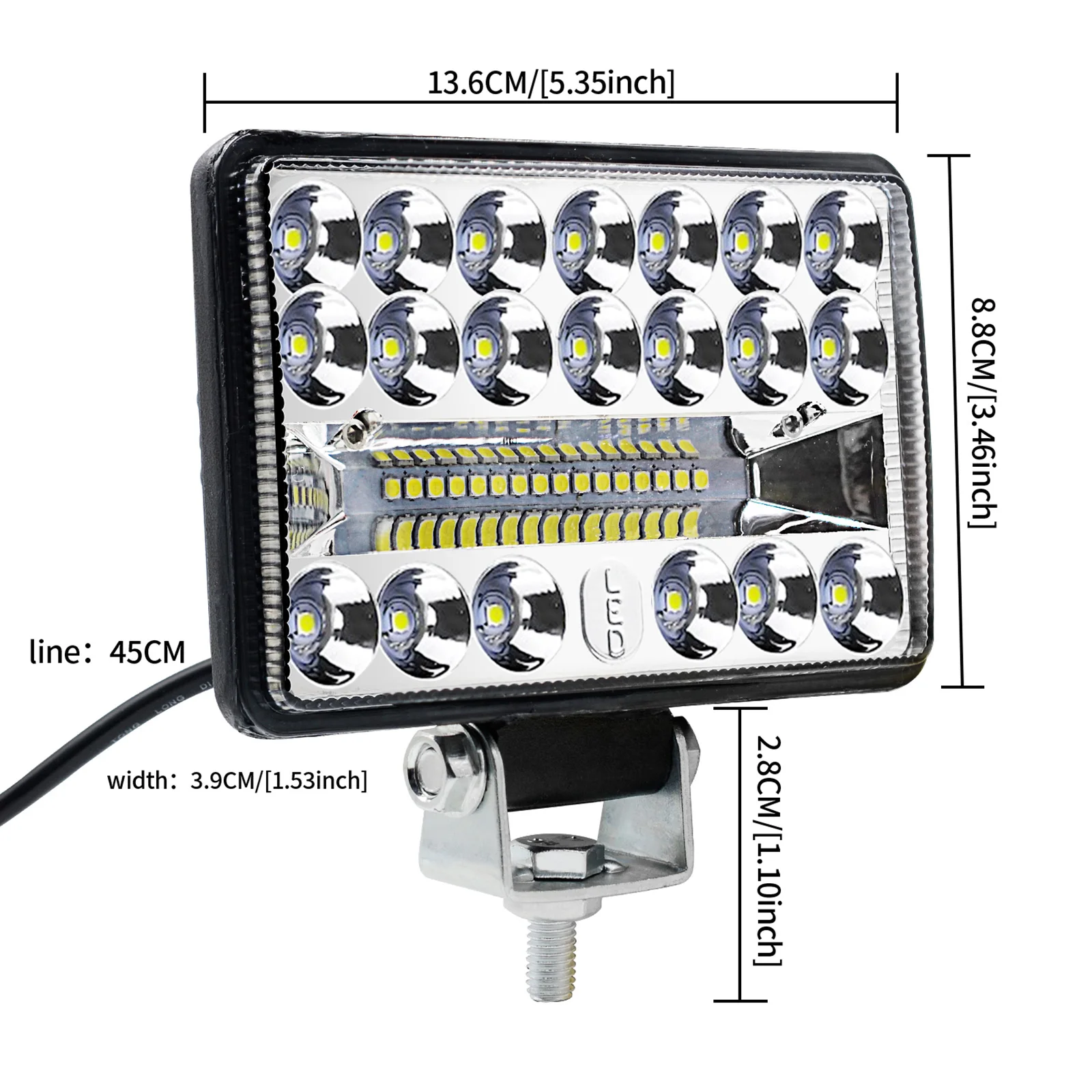 60W LED Headlights 3x5inch Chrome Rectangular Replacement High Brightness off-road Roof Searchlight Maintenance Headlamp