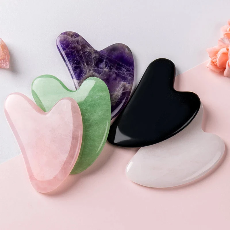 

Natural Jade Gouache Scraper Rose Quartz Massager for Face Gua Sha Face Massager Scrapers for Neck Back Body Skin Care Tools