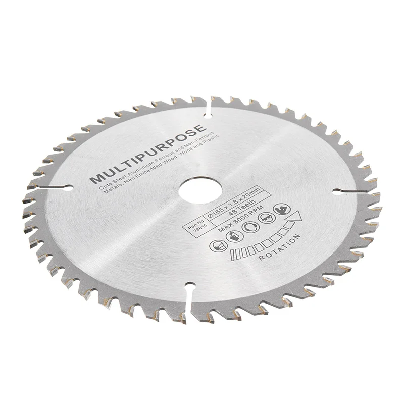 Hoja de sierra circular de 165 mm y 48 dientes Hoja de sierra de acero de tungsteno para corte de carpintería duradera