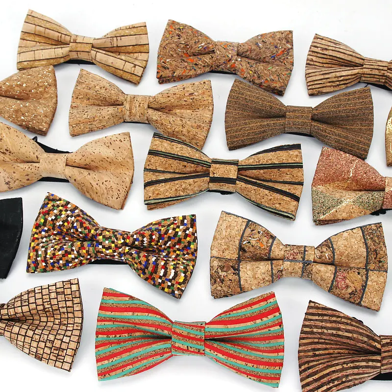 

New Men's Cork Wooden Fashion Bow Ties Man Novelty Handmade Striped Plaid Neckwear Vintage Wedding Party Wood Gift Male Bowtie