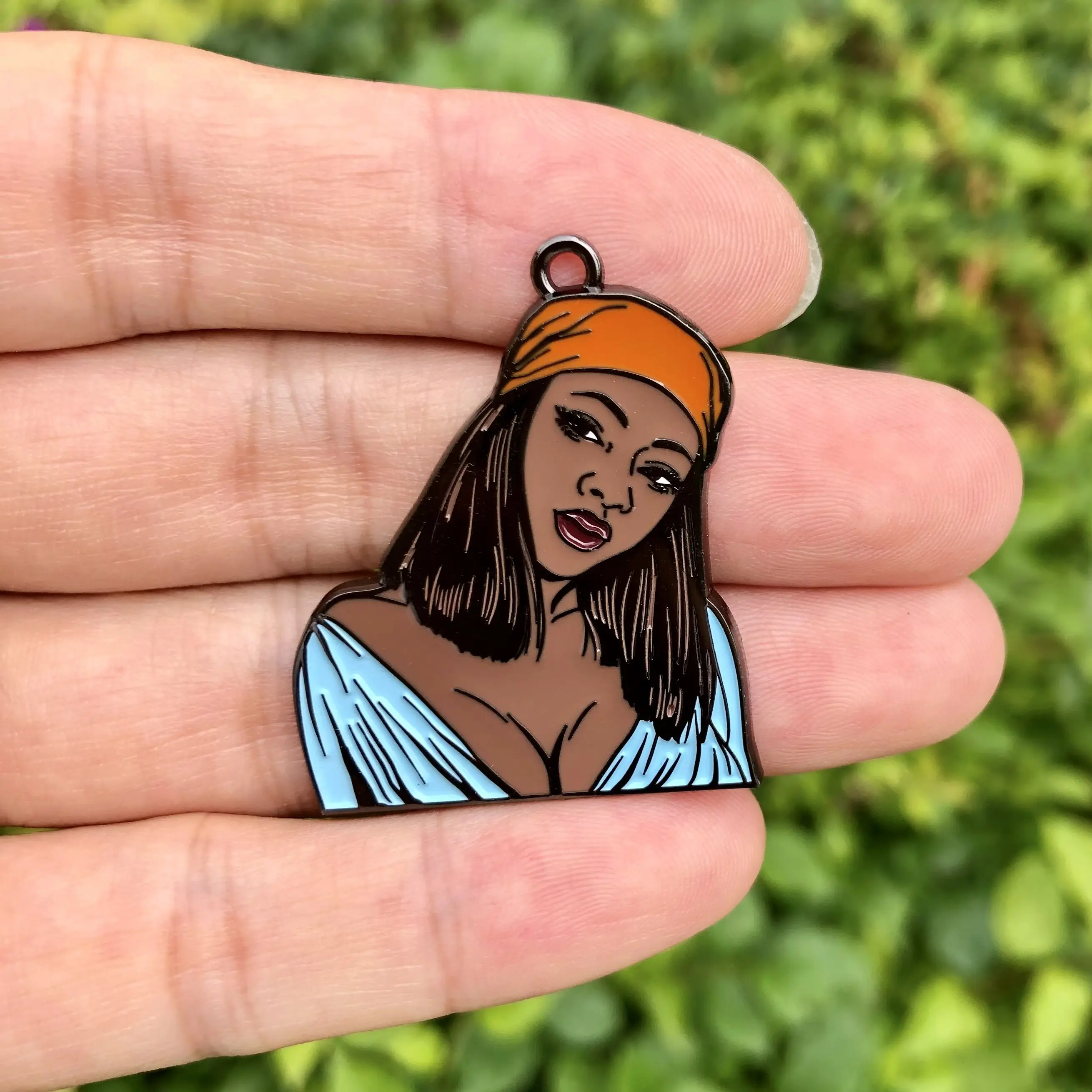 

5 PCS Afro Girl Black Lady With Scarf Charms Enamel Pendant for DIY Jewelry Making Bag Tags