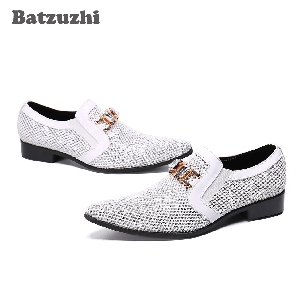 

Batzuzhi Pointed Toe Blink White Wedding Shoes Men Fashion Men Dress Shoes Leather Oxford Shoes for Men, Big Sizes EU38-46