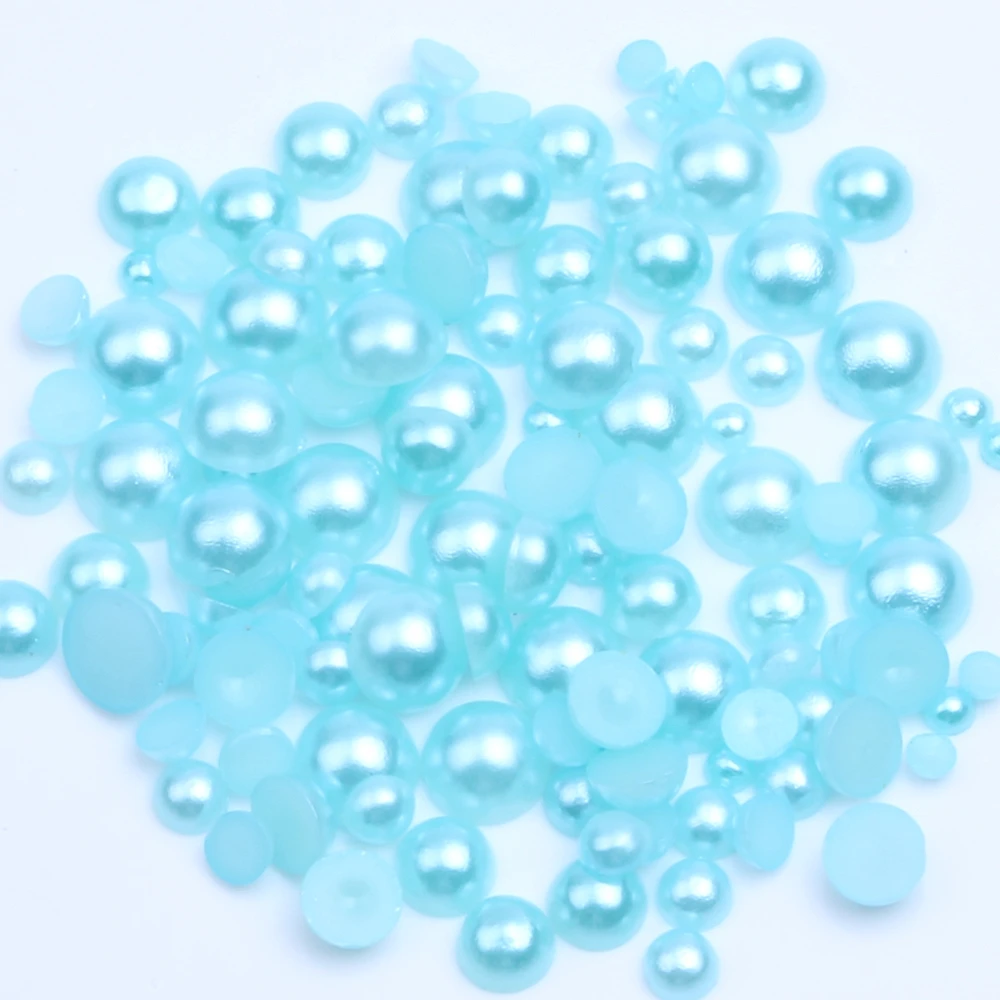 Aquamarine Half Round Resin Pearls 2mm-12mm And Mixed Sizes 50-1000pcs Non Hotfix Glue On Craft Beads DIY Jewelry Making