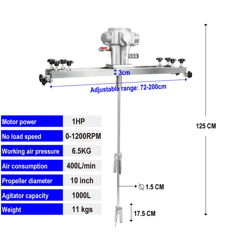 1Ton Tank Mixer IBC Air Mixer Folding Propeller Air Source, 1000L Capacity Mixer Pneumatic Mixer Tool