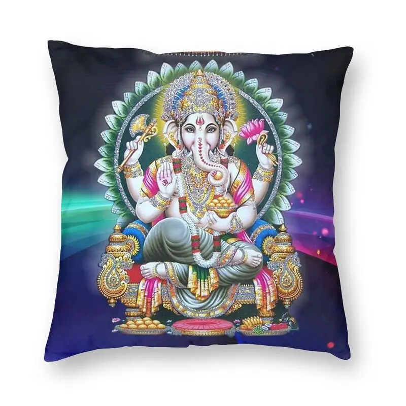 Funda de almohada cuadrada de la India, Dios, Señor Ganesha, decoración del hogar, diosa hindú, elefante, funda de cojín para sofá de doble cara