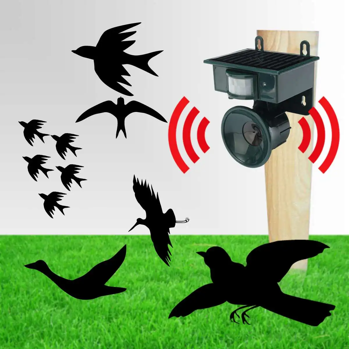 Ultrasonic Animal Repellent Outdoor Solar Powered Waterproof Animal Repeller with Motion Sensor Sound Scares Repels Pigeon Bird