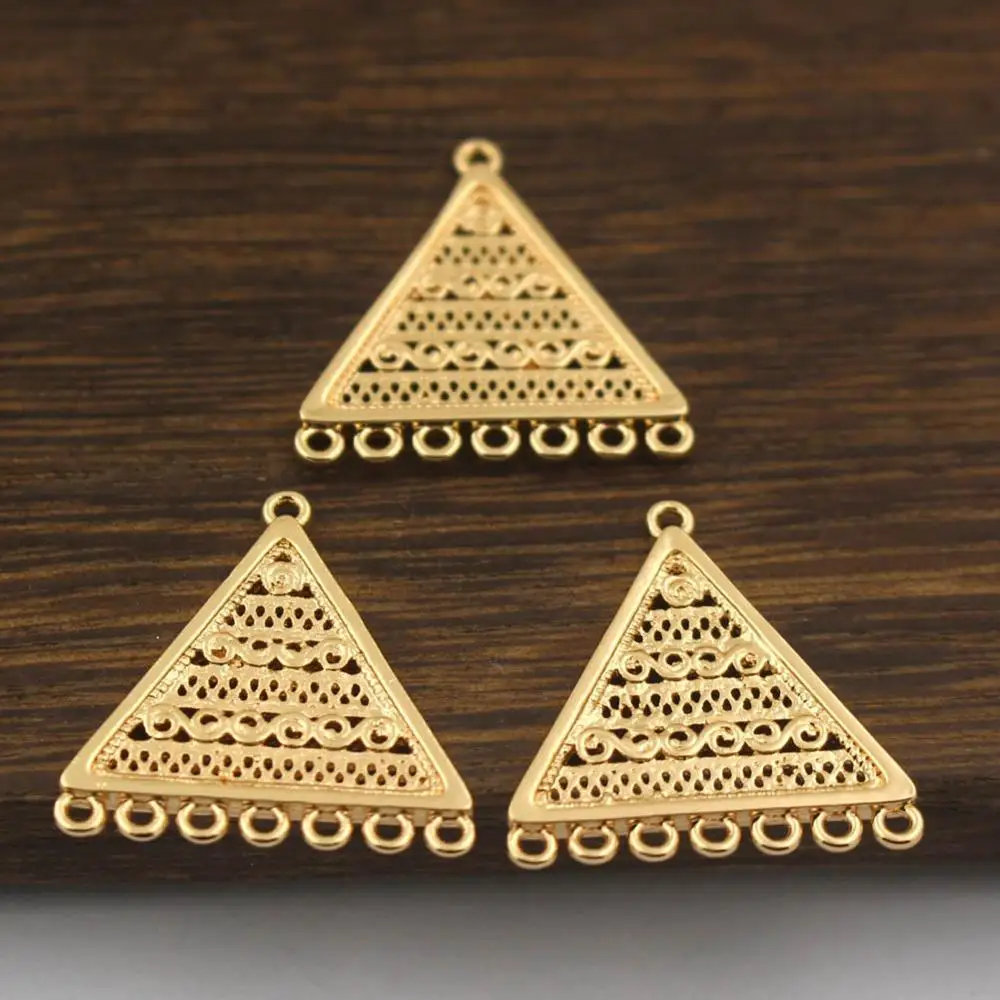 

20pcs Brass Casting Filigree Triangle Charms Loops Connectors Quality Gold Color for DIY Tassel Dangle Earrings Pendants Designs