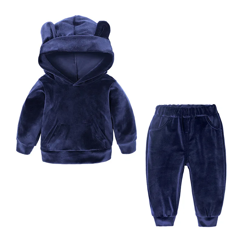 Spring Autumn Kids Tales Velour Bear Hoodie Set Children Fashion Clothes Set 2pcs Kids Fleece Tracksuit