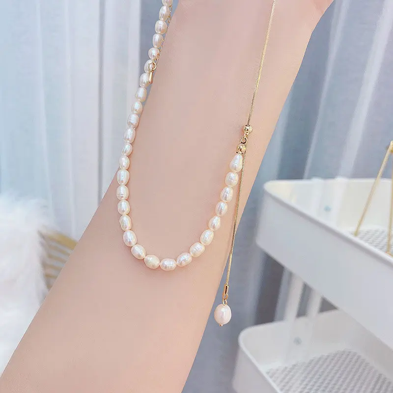 Freshwater Pearl Necklace Adjustable Necklace Elegant For Women Summer Chain With Pendant Temperament Y Chain Shine Jewelry