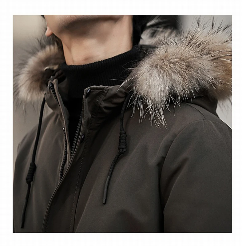 2020 Winter New Real Fur Collar Down Jacket Men  Fashion Casual Thick Warm White Duck Down Jackets and Coats Mens Clothing