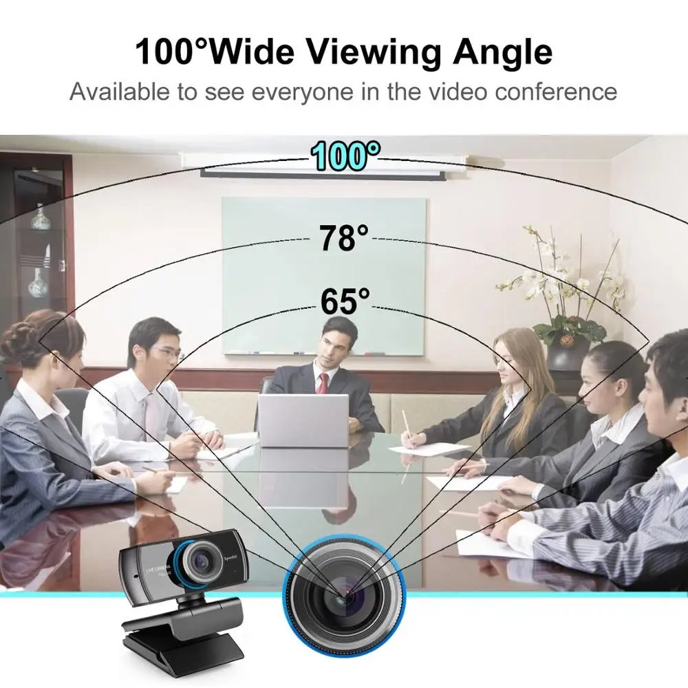 Spedal C920 1080p Hd Webcam with Microphone 100°Wide Angle Video Conferencing Live Streaming Free Drive for PC Mac Laptop