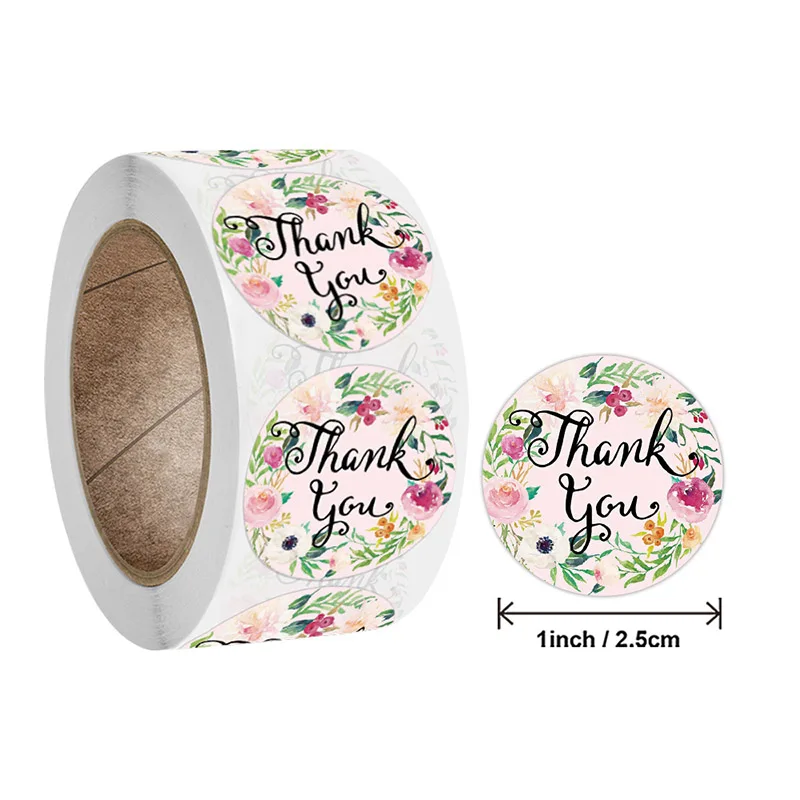 500pcs/Roll Cute Green Flower Series Thank You Sticker Fashion Classic Toys Home Decoration Seal Stickers