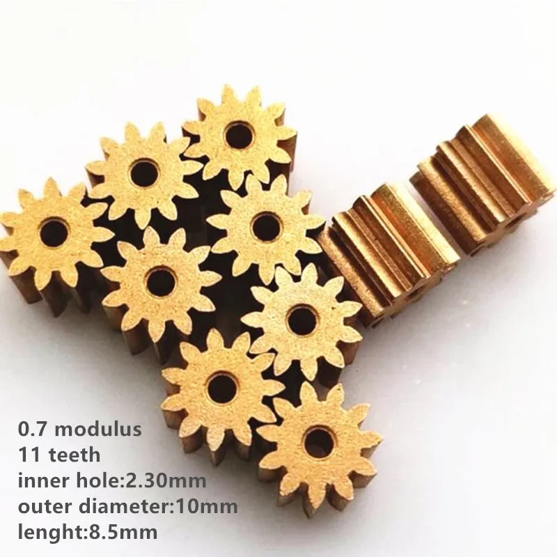 10pcs/lot 0.7 Modulus Copper Gear 11 Teeth Bore 2.3mm for Small Module Pinions Tight Fitting