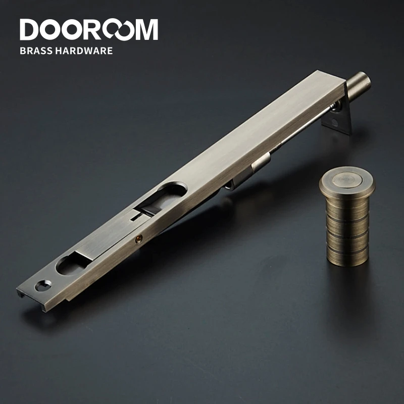 Dooroom Messing Flush Bolt Klink Verborgen Security Slide Lock Hendel Actie 8 "10" 12 "24" Voor dubbele Deur Met Krachtige Lente