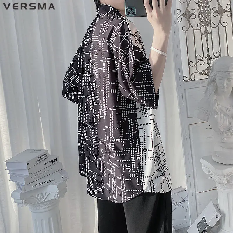 VERSMA Japanese Harajuku Ulzzang Plaid Patchwork Retro Shirts Men Summer Hip Hop Streetwear Loose Couple Shirt Men Dropshipping