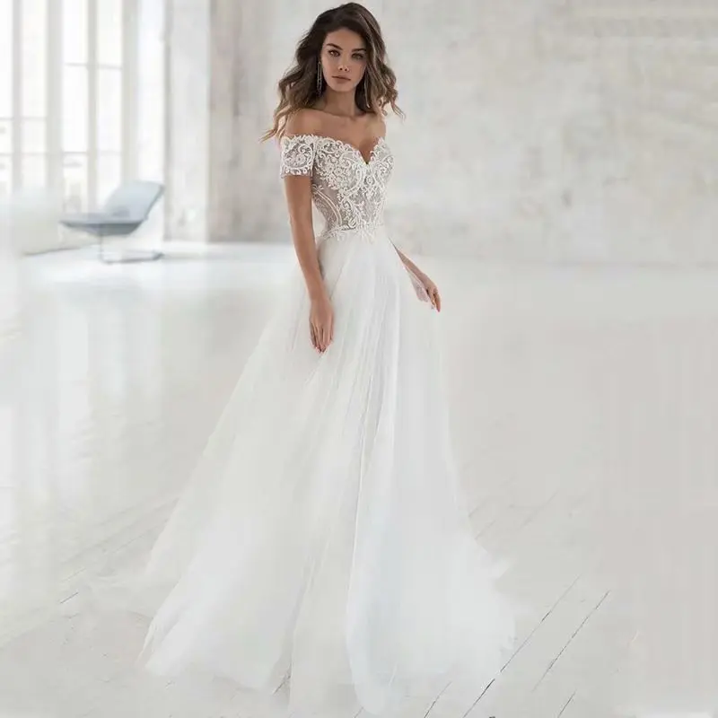 Abito da sposa nuovo stile Boho пл(я pizzo elegante abito da sposa Vestido De Novia Sweetheart Off The Shoulder MF0083