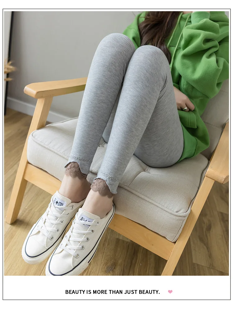 Autumn and winter new type cotton leggings  elastic lace nine point pants women 2023 new type