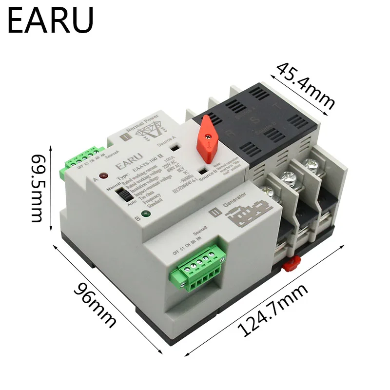 Imagem -03 - Mini Ats Interruptor de Transferência Automático Interruptores Elétricos do Seletor de Energia Dupla Interruptor de Energia Solar do pv Trilho do Ruído 4p 100a 110v 220v