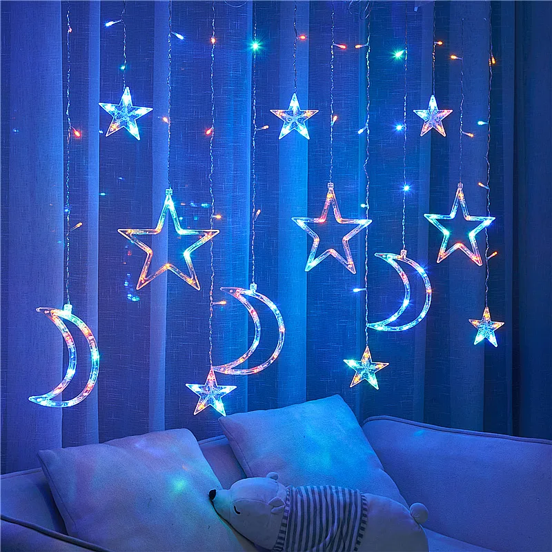 Imagem -04 - Led Solar Meteor Shower Curtain Lamp Estrelas Lua Guirlanda Férias Strip Light ao ar Livre Fairy Lights Decoração do Natal 35 m