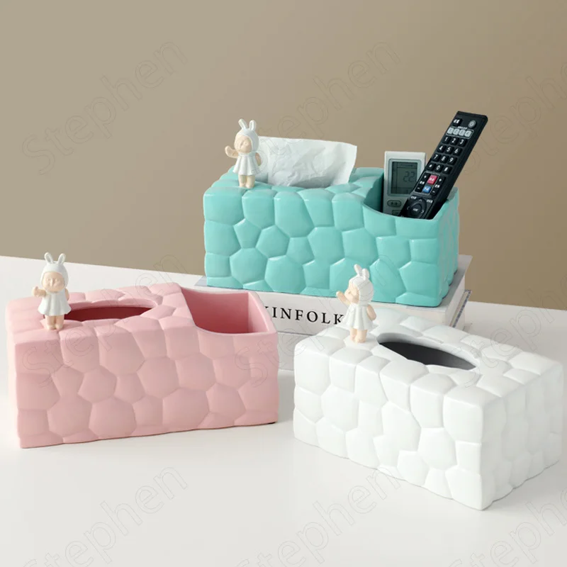 

Elf Dotted Resin Tissue Boxes European Modern Honeycomb Relief Craft Napkin Holder Bedside Bedroom Desktop Paper Towel Organizer