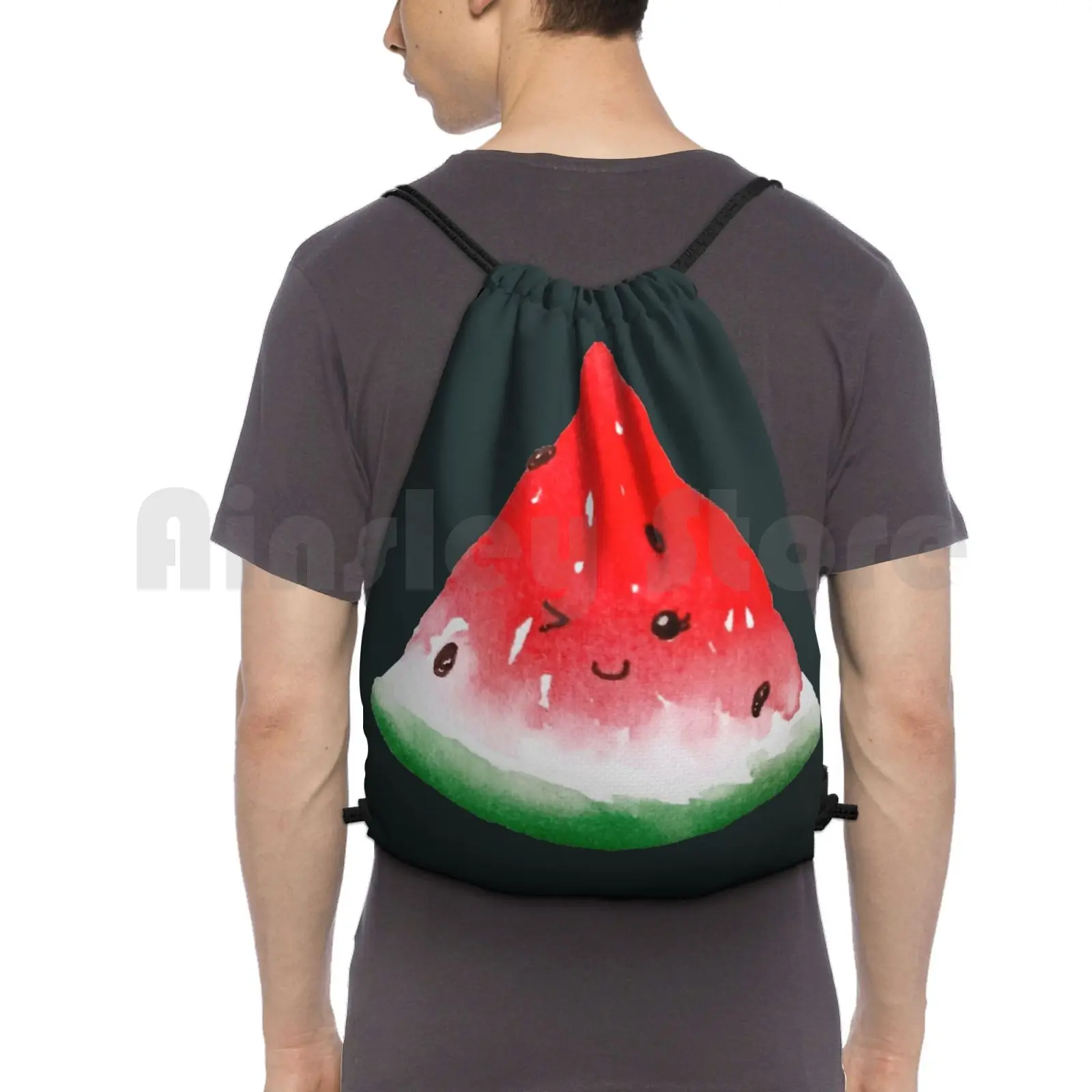 

Cute Watermelon Backpack Drawstring Bags Gym Bag Waterproof Watermelon Cute Happy Smile Fruit Nature Summer Red Picnic