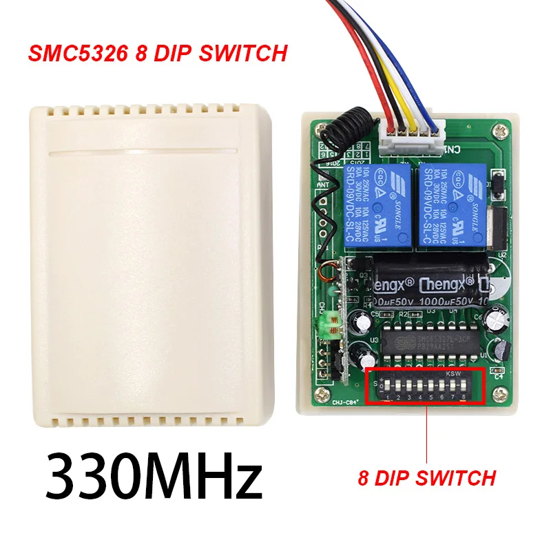 1 piece Garage Receiver SMC 5326 330mhz 433mhz 8 dip switch + 3 pieces Gate Remote Control Transmitter