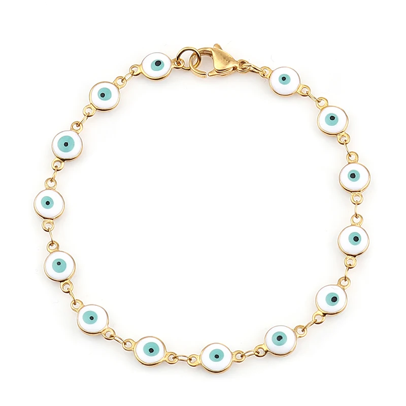 304 Stainless Steel Bracelets Gold Color Link Chain Multicolor Evil Eye Enamel Bracelets For Women Man Gift 19.2cm ,1 Piece