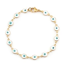 304 Stainless Steel Bracelets Gold Color Link Chain Multicolor Evil Eye Enamel Bracelets For Women Man Gift 19.2cm ,1 Piece