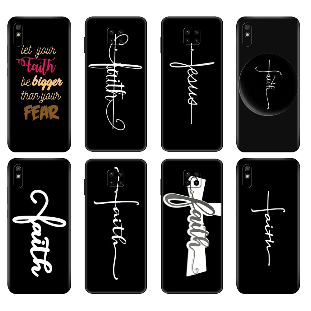 Black tpu Case For Xiaomi Redmi 7A 8 8A 9 9A 9C Case Redmi Note 8T 8 Pro T Note 9 9S 9 Pro Case Faith Christian Religious Jesus