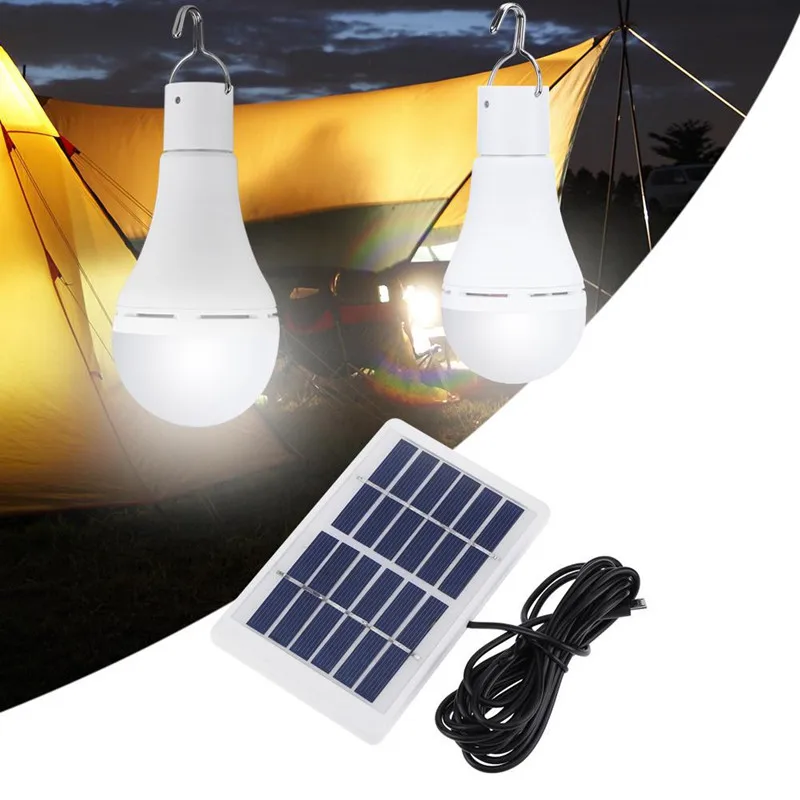 LED Solar Lamp Bulb Outdoor Waterproof Remote Control Timing Solar Garden Hanging Light Hiking Camping Fishing Emergency Lights