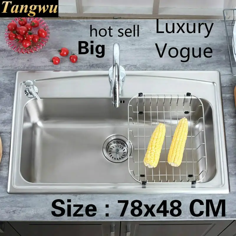 

Free shipping Standard individuality hot sell big kitchen single trough sink food grade 304 stainless steel 78x48 CM