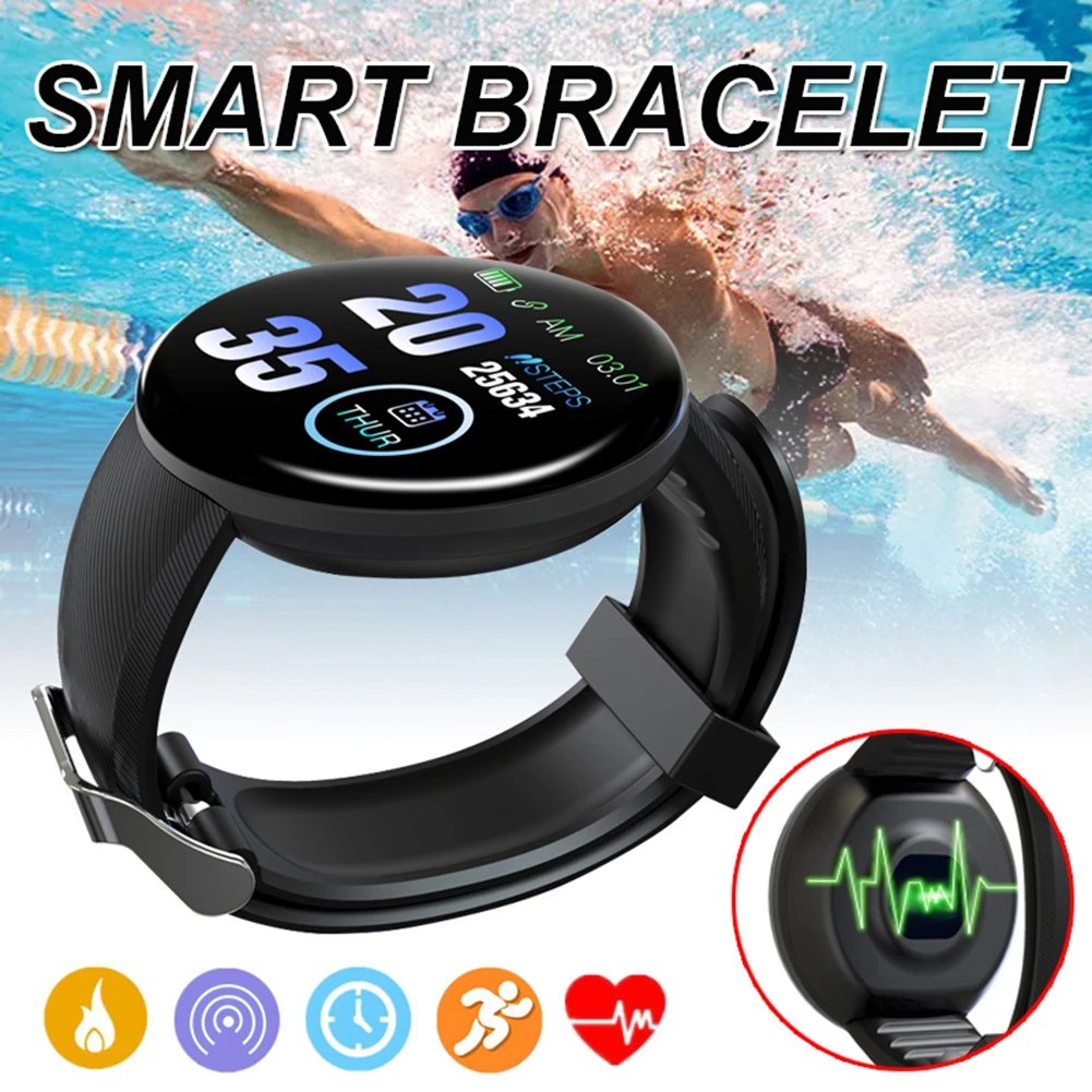 D18 Smart Watch Full Touch Clock Blood Pressure Heart Rate Monitor control Music Message Reminder Smartwatch Men and Women