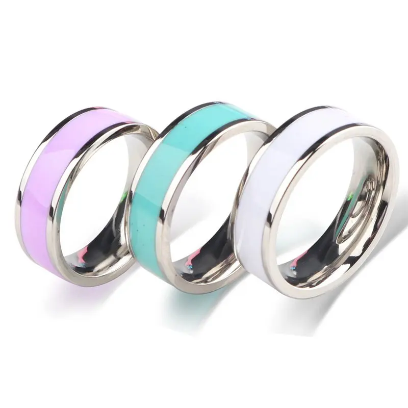 2020 Hot Fashion Lovers Sweetheart Jewelry Valentine Ring Ceramic 316L Stainless Steel Couple Simple  Female Male Memorial Gift