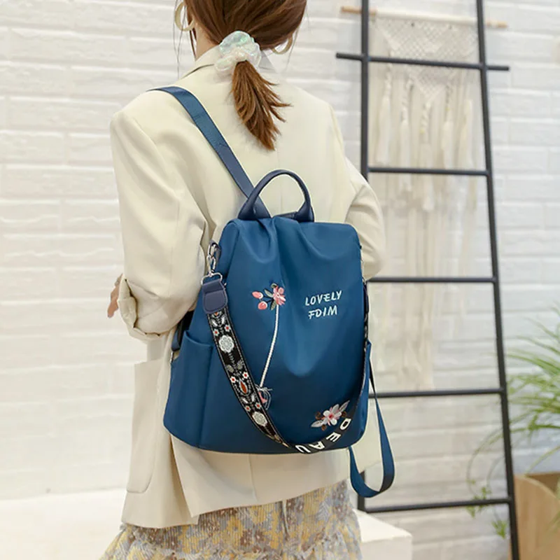 Waterproof Oxford Backpack Female Embroidery Rucksack Large Capacity Travel Bags New Student School Bag Casual Lady Knapsack