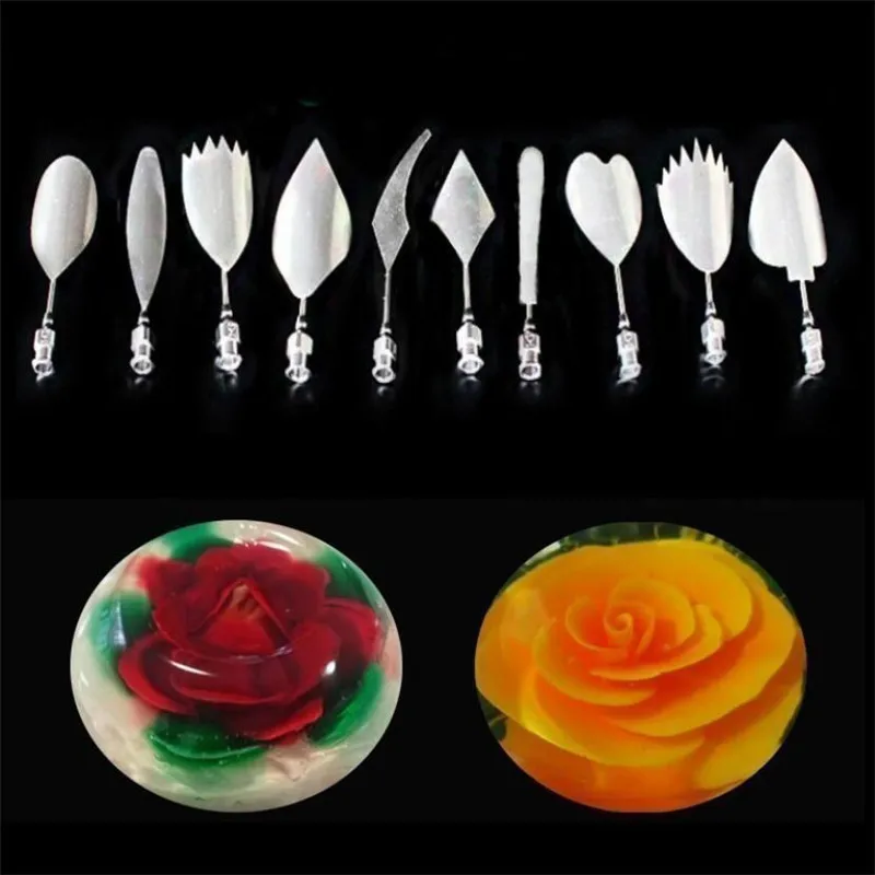 10pcs/set 3D Jelly Flower Art Tools Jelly Cake Gelatin Pudding Nozzle Syringe Nozzle Set Cake Decorating Tools