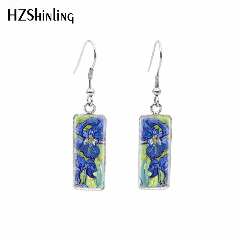 2019 New Branches Of An Almond Tree In Blossom Fish Hook Earring Van Gogh Art Paintings Rectangular Earrings Glass Jewelry