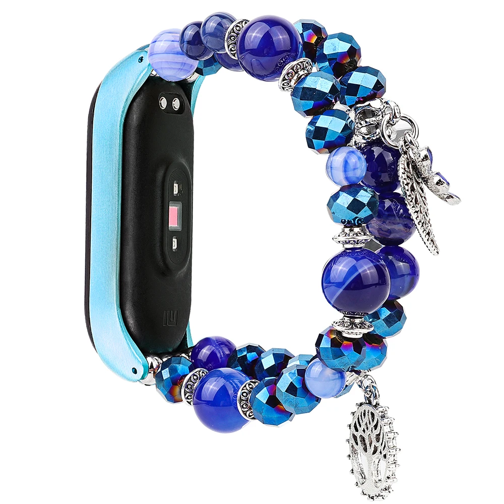 Accesorios de pulsera con cuentas de ágata para mujer, pulsera de repuesto para reloj Xiaomi Mi Band 5, 6, 7, 4, joyería elegante