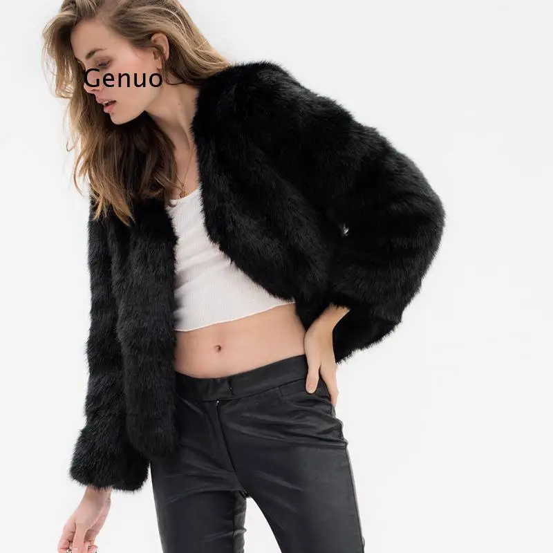 Thick Warm Faux Fur Coat Women Winter Autumn Long Sleeve V Neck Shaggy Fur Jacket Coat Female Casual Fluffy Overcoat Jackets